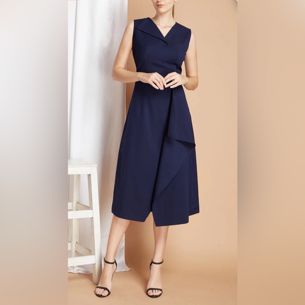 Duchess Meghan, Markle, navy draped midi dress. Size 0.